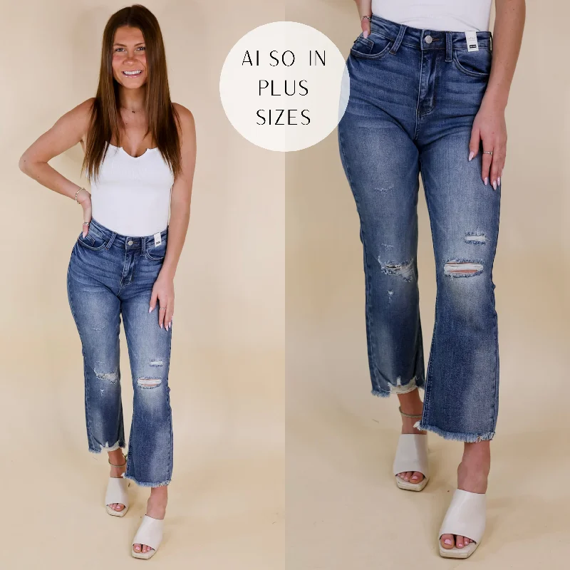 Last Chance Size 0 | Judy Blue | Iconic Crush Destroy Cropped Straight Jeans in Medium Wash