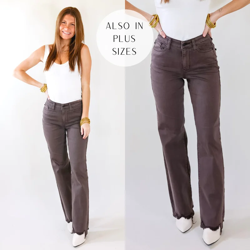 Last Chance Size 0, 1, 13, 15, & 20W-24W | Judy Blue | New Attention 90's Destroy Hem Straight Leg Jeans in Dark Brown