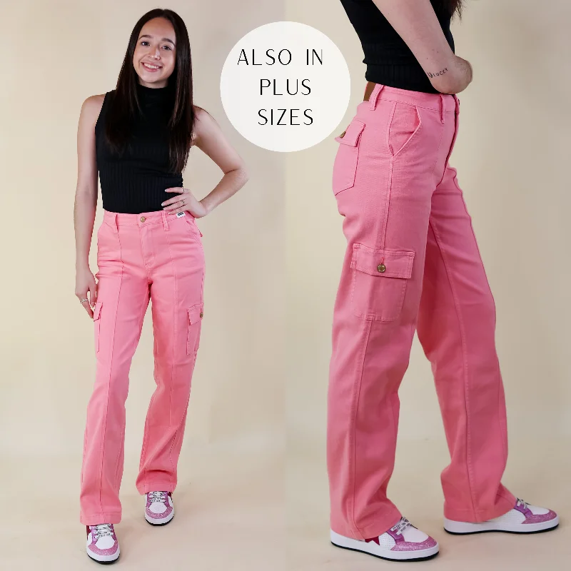 Judy Blue | Chic Efforts Cargo Straight Leg Jeans in Pink Wash