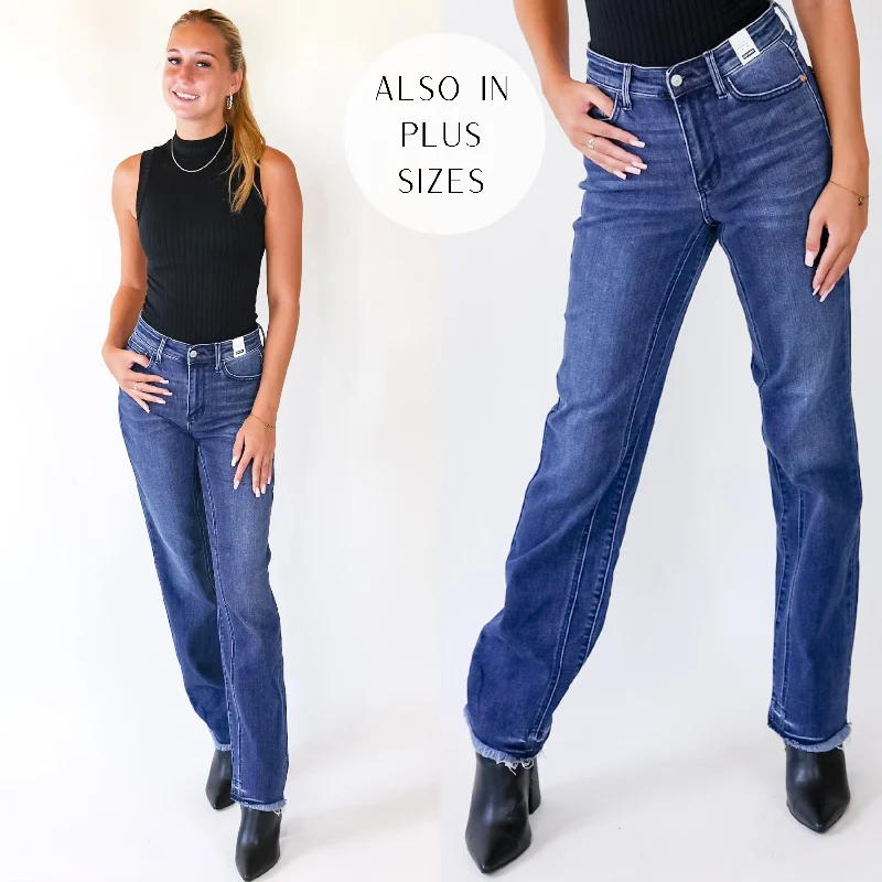 Last Chance Size 0, 1, 3, 5, 15, 20W, 22W & 24W | Judy Blue | First Thing Release Hem Straight Leg Jeans in Medium Wash