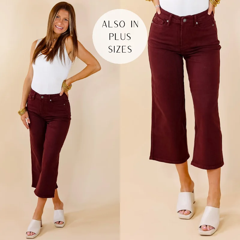 Last Chance Size 0, 1, 3, 15, 14W, 18W, 20W & 22W | Judy Blue | Sign Me Up Tummy Control Garment Dyed Cropped Jeans in Maroon