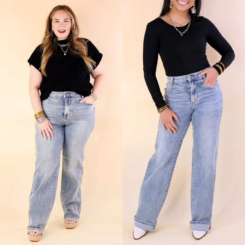 Judy Blue | Retro Revival High Waisted Wide Leg Jean with Front Yoke in Medium Wash