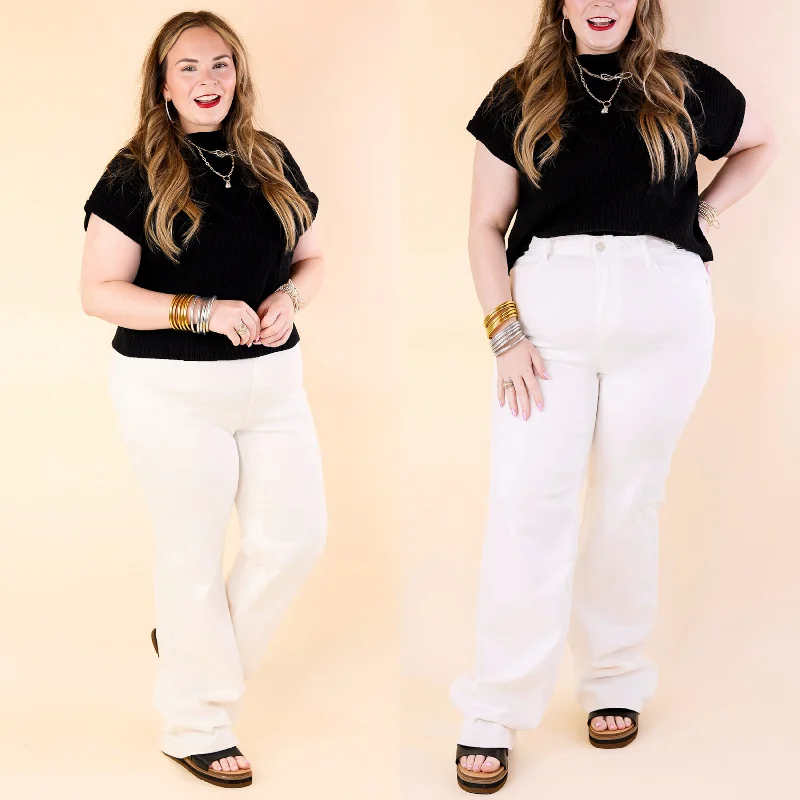 Judy Blue | Sleek Style High Waisted Wide Leg Jean with Braided Waistband in White