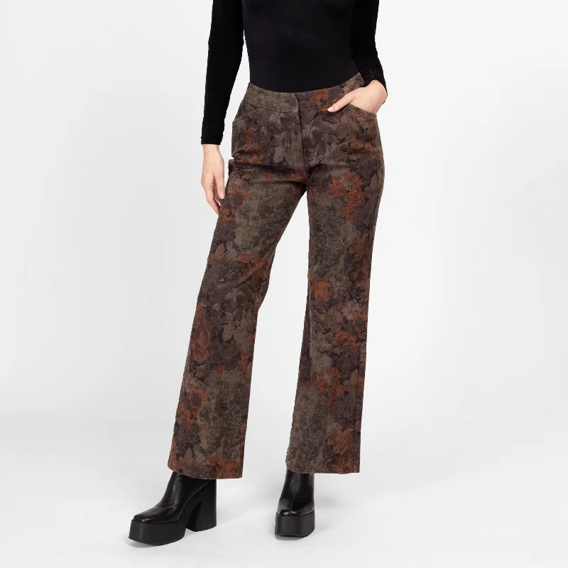 Medium 90s Y2K Brown Floral Tapestry Print Jeans