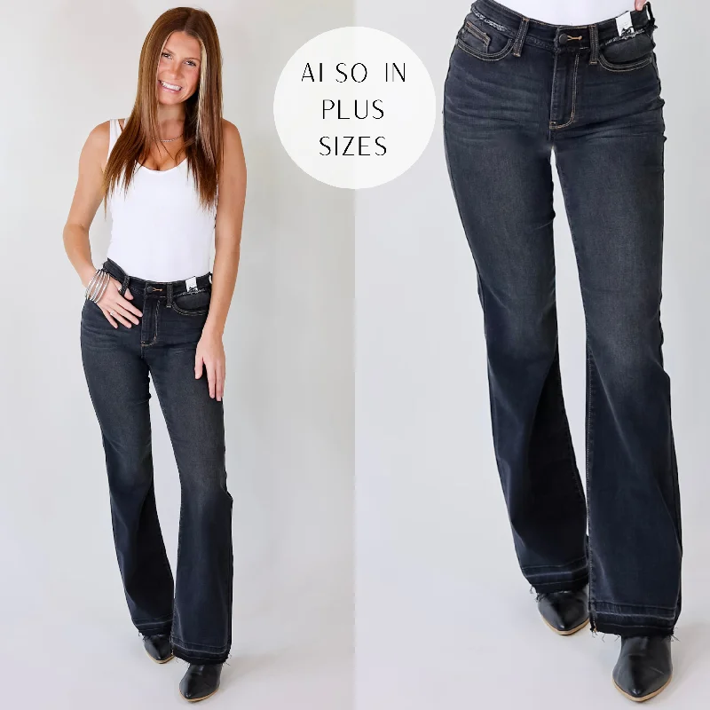 Last Chance Size 0, 1 & 22W | Judy Blue | Greatest Opportunity Release Hem Jeans with Frayed Waist in Black Wash