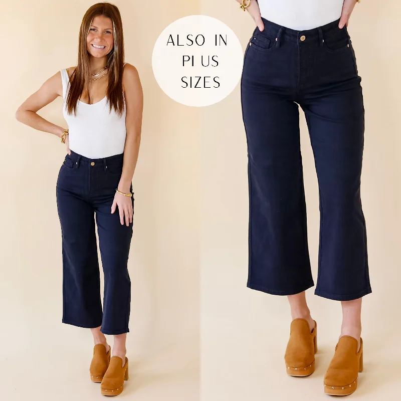 Last Chance 1, 3, 15, 22W & 24W | Judy Blue | Sign Me Up Tummy Control Cropped Jeans in Navy Blue