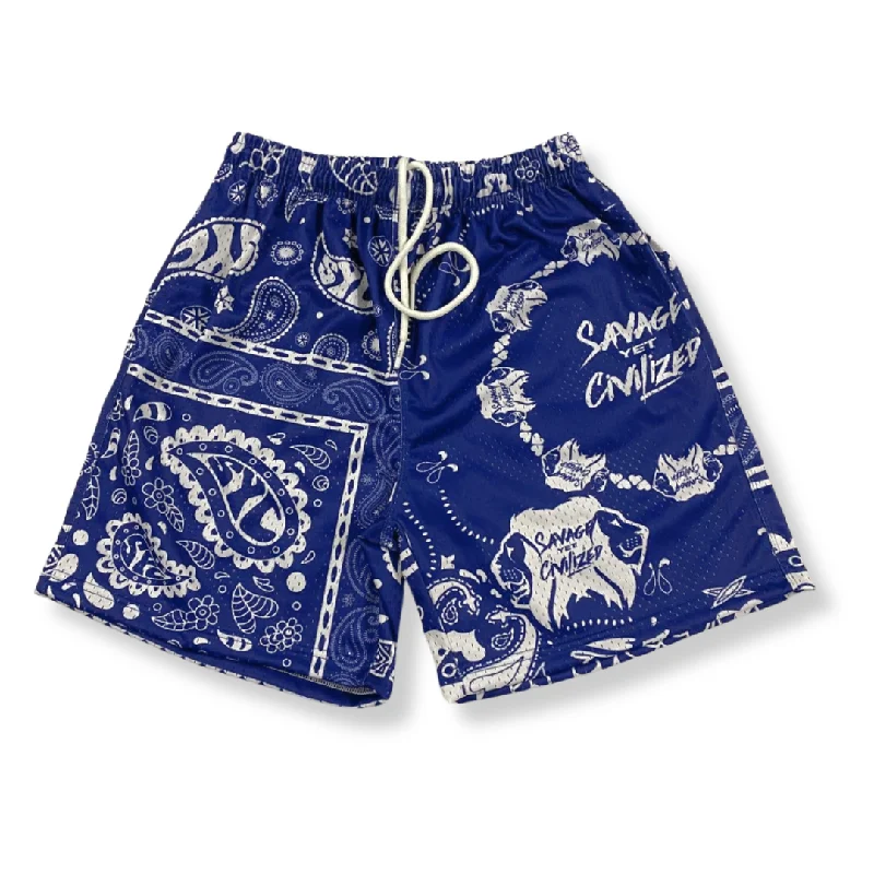 SYC Paisleys Royal Blue Mesh Shorts