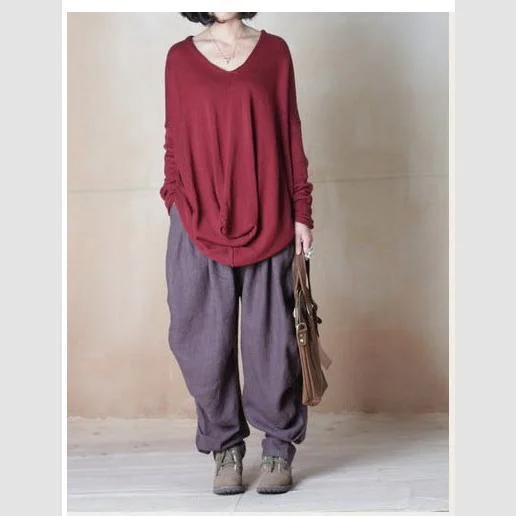 fall gray women pants harem pants linen trousers