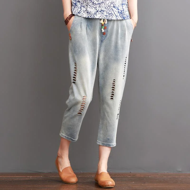 ripped pants summer women crop pants