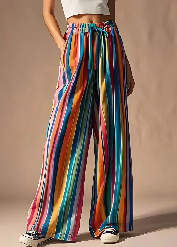 Chic Rainbow Pockets Elastic Waist Cotton Pants Summer