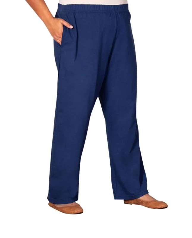 Cotton Wide Leg Pants - Plus In Navy