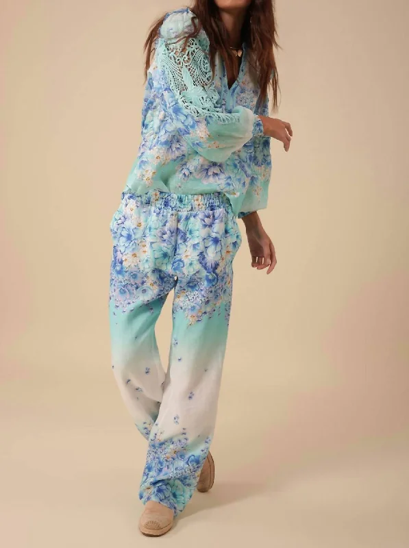 Emersyn Linen Pants In Blue Floral