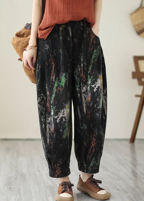 French Black Oversized Tie Dye Denim Harem Pants Spring