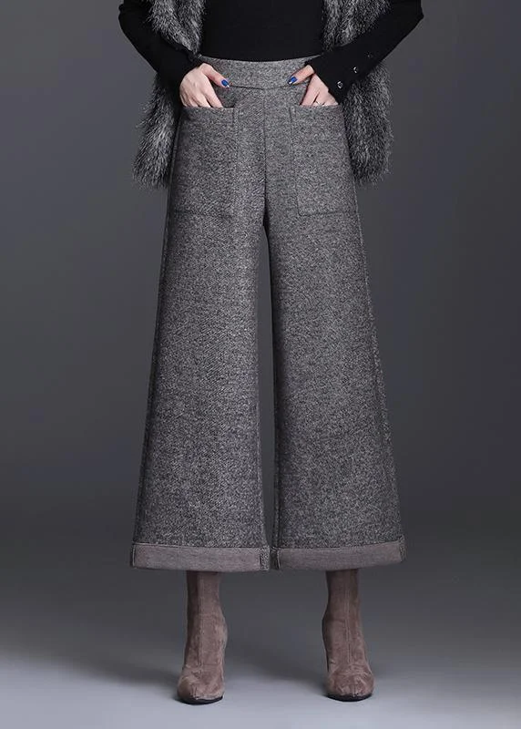 Loose Coffee High Waist Pockets Wool Winter Pants