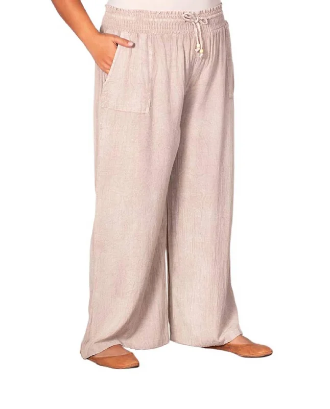 Solid Drawstring Cotton Rayon Pants - Plus In Natural