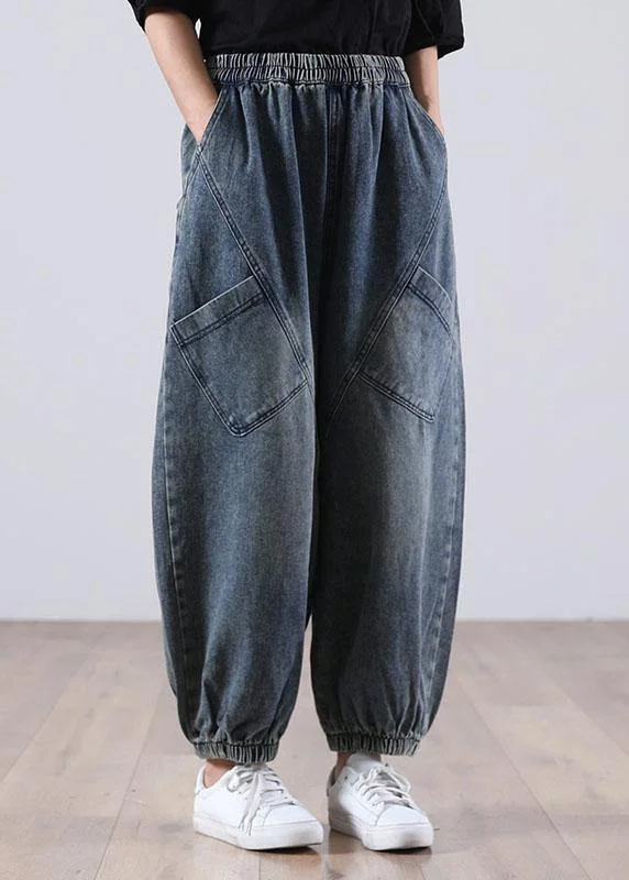 Style Blue Pockets Denim Pants Winter