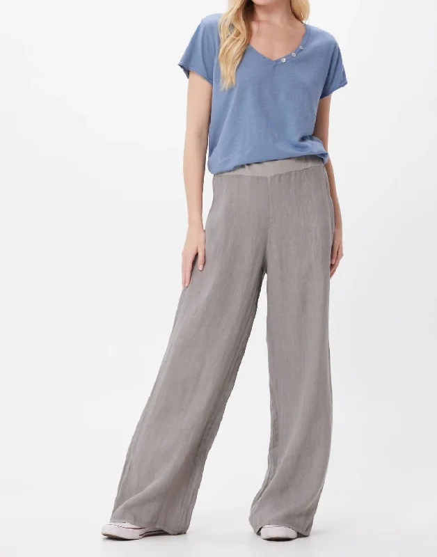 Sultan Linen Palazzo Pants In Light Grey