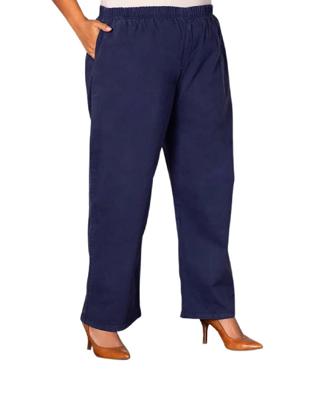 Wide Leg Stretch Twill Pants - Plus In Navy